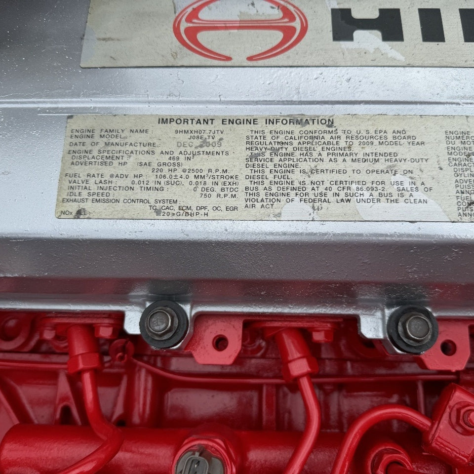 2009 Hino J08E-TV 220HP 6 Cylinder Diesel Engine For Sale– EPA07 - hdengines.com