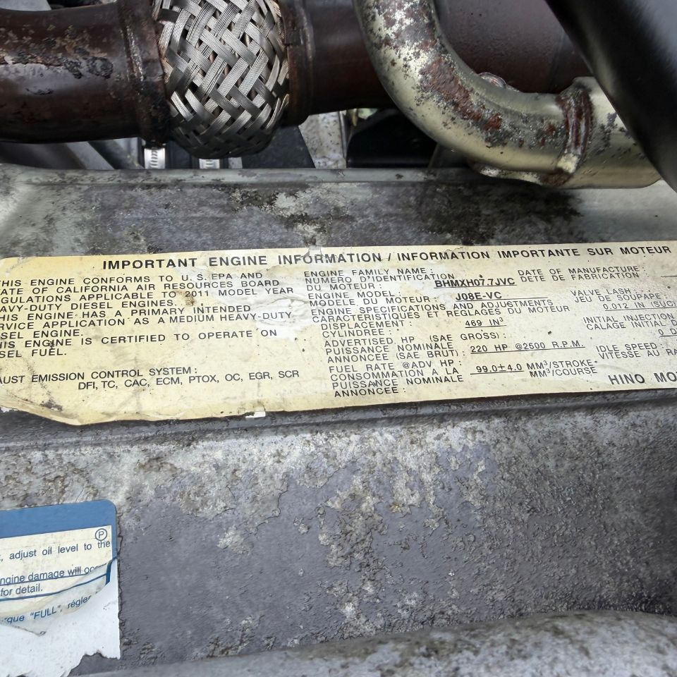 2011 Hino J08E-VC Diesel Engine, Family # BHMXH07.7JVC, 220HP, 7.7L, EPA10