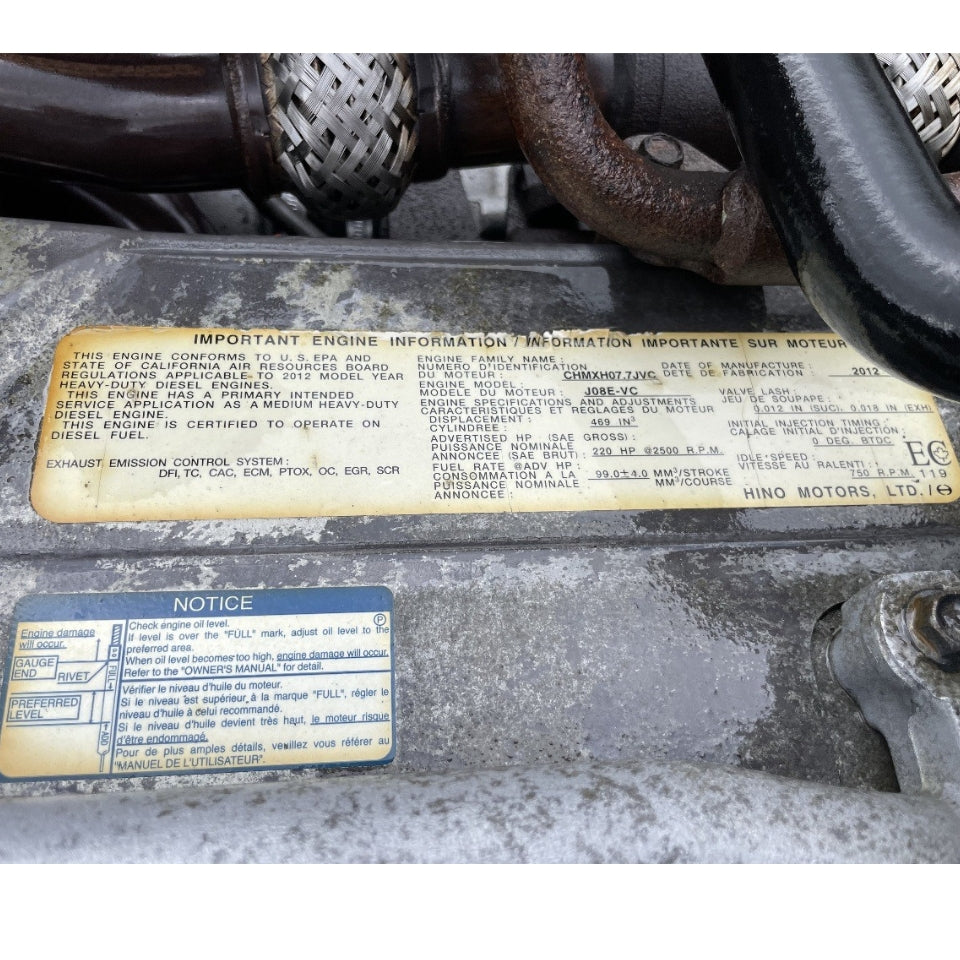 2012 Hino J08E-VC 220HP 6 Cyl Diesel Engine For Sale– ESN J08E-VC22494 - hdengines.com