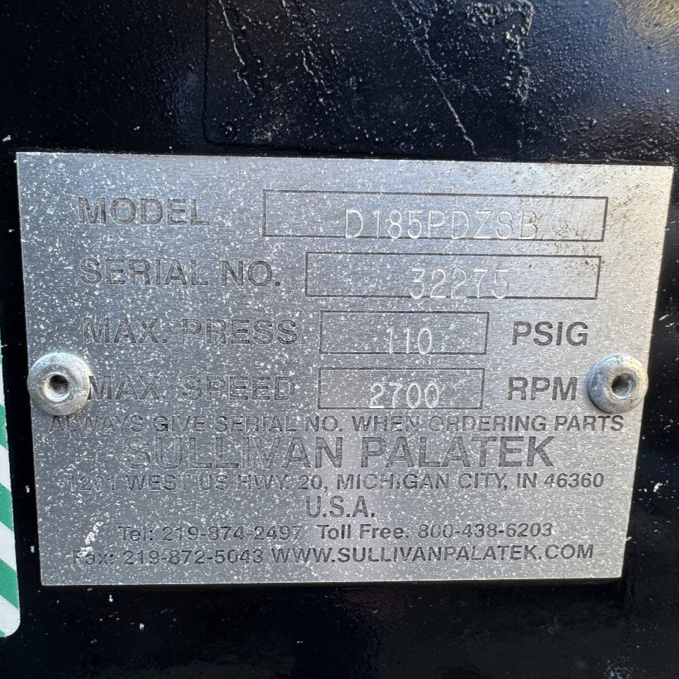 2014 Sullivan Palatek D185PDZSB Deutz D2.9L4 49HP 4 Cyl Air Compressor For Sale - hdengines.com