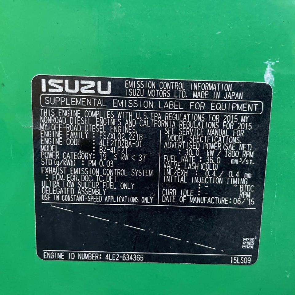 2015 Multiquip WhisperWatt Isuzu 4LE2T 40 HP 4 Cyl Engine For Sale - hdengines.com