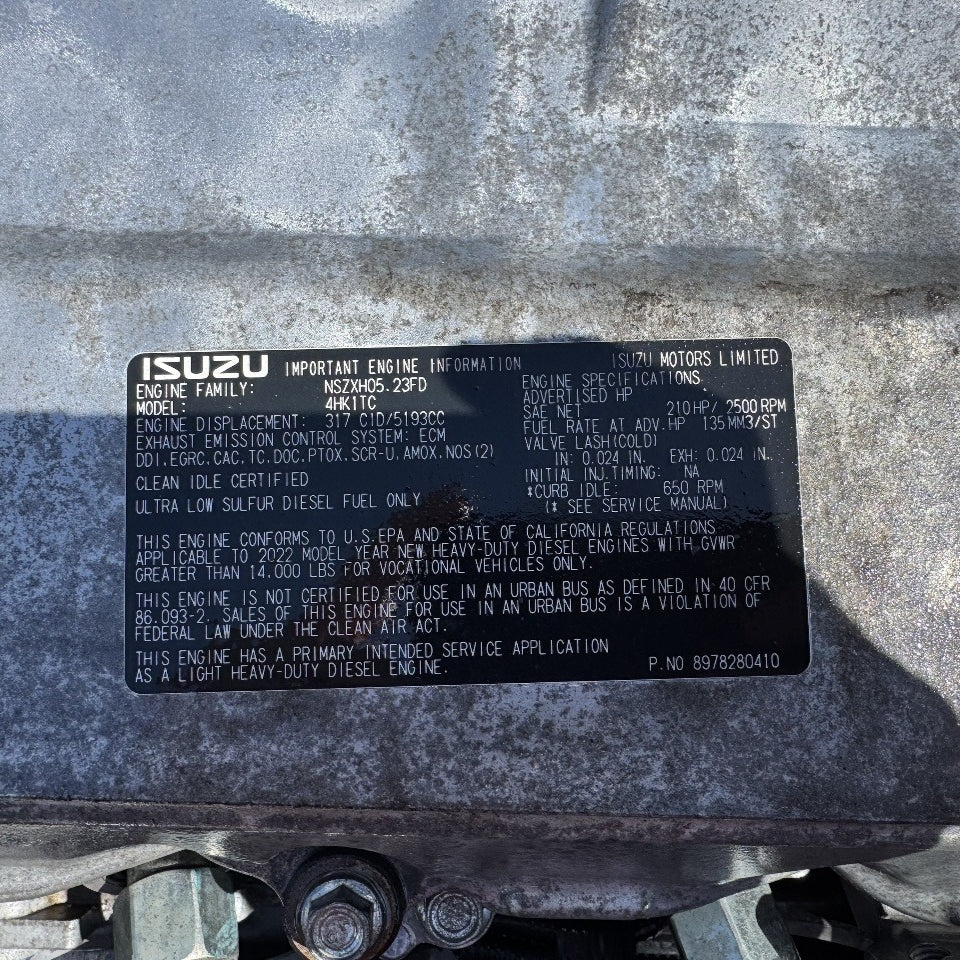 2022 Isuzu 4HK1TC 210HP 4 Cyl Diesel Engine For Sale– EPA21 - hdengines.com