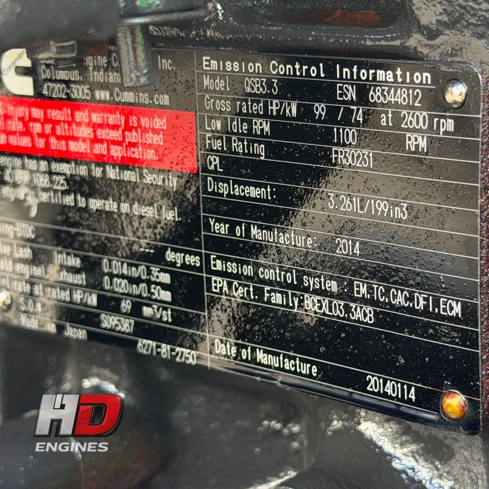 2014 Cummins QSB3.3 99HP 3.3L Tier 3 Industrial Diesel Engine for Sale