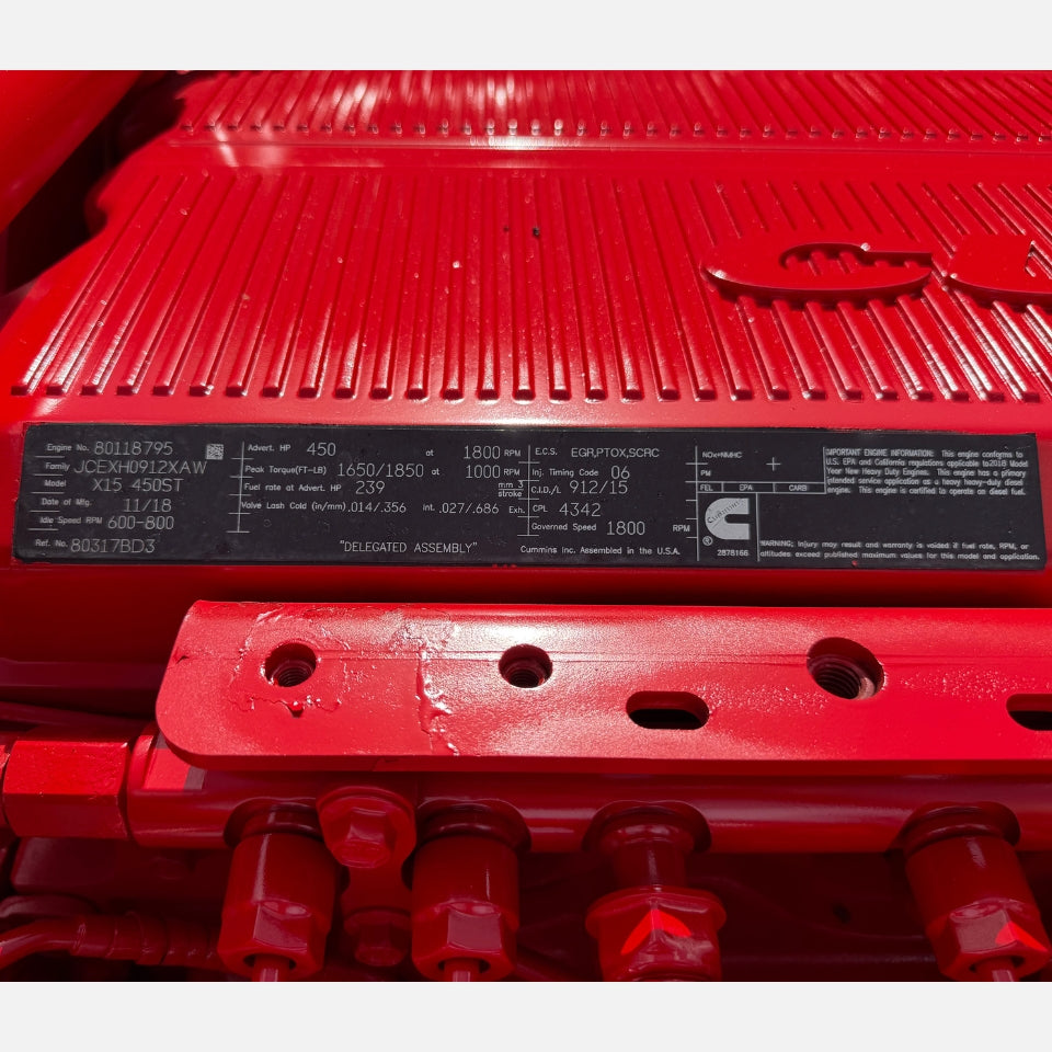 2018 Cummins X15 EPA17 Diesel Engine 80118795, 15.0L, 450HP, CPL 4342