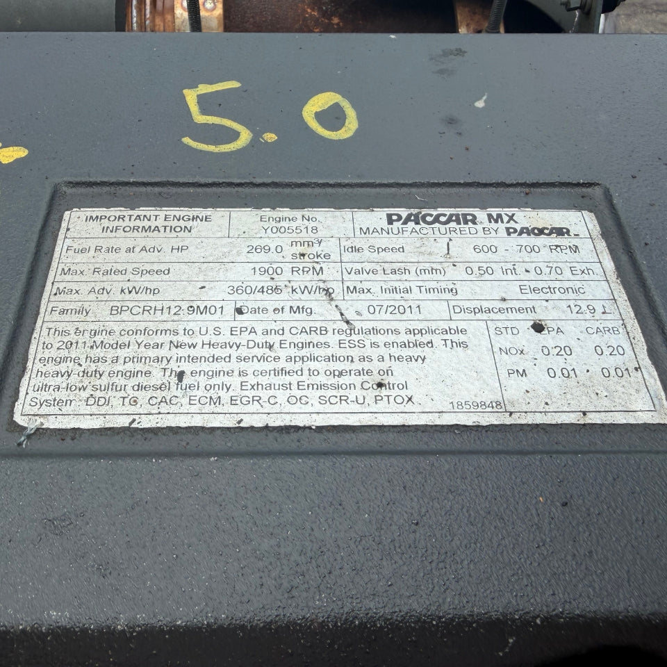 2011 PACCAR MX-13 EPA10 Diesel Engine Y005518, 12.9L, 485HP