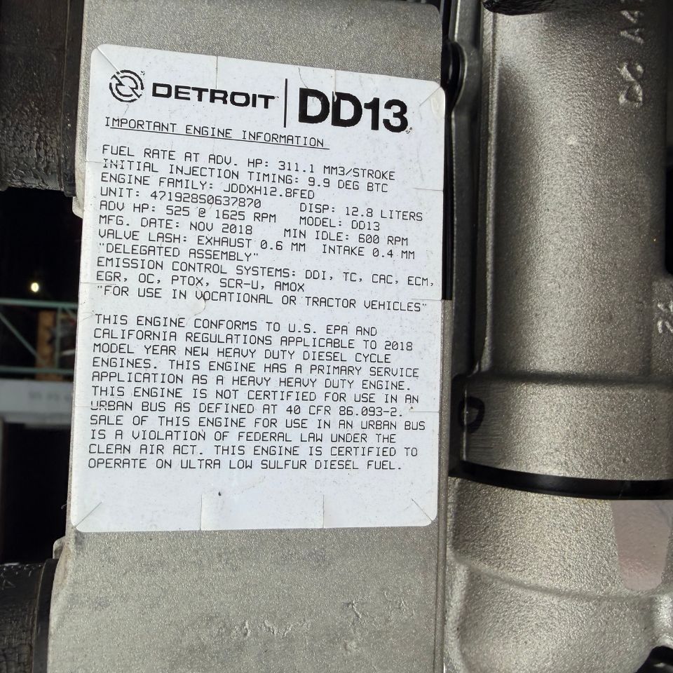 2018 Detroit DD13 Diesel Engine, EPA17, 525 HP, 12.8 L, JDDXH12.8FED