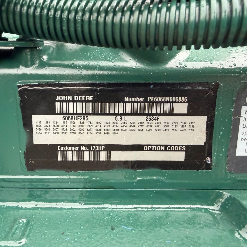 2018 John Deere 6068HF285 Diesel Engine, Family # BJDXL06.8117, 173HP, 6.8L
