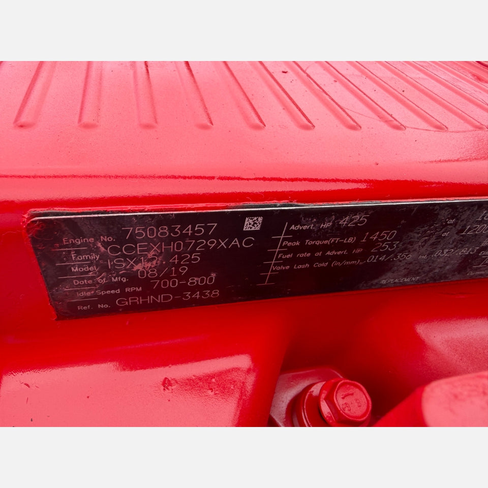 2019 Cummins ISX12 Diesel Engine CCEXH0729XAC, 11.9L, 425HP EPA10