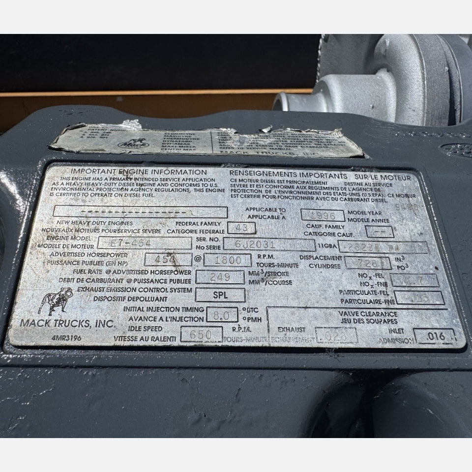 1996 Mack E7-454 454HP 6 Cyl Diesel Engine with Jake Brakes For Sale - hdengines.com