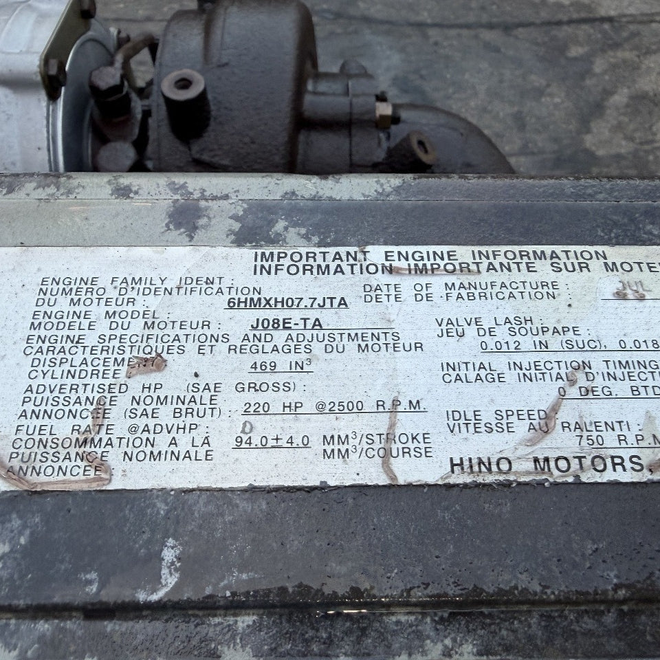 2006 Hino J08E-TA 220HP 6 Cyl Diesel Engine For Sale – EPA04 - hdengines.com