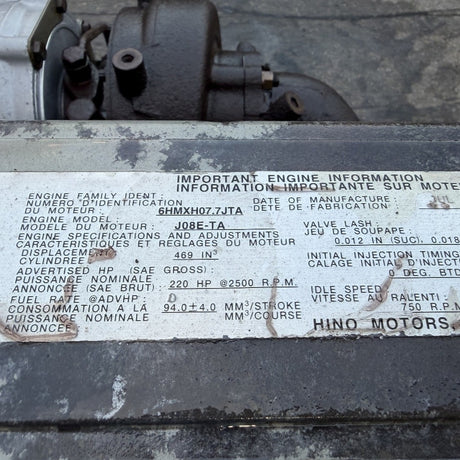 2006 Hino J08E-TA 220HP 6 Cyl Diesel Engine For Sale – EPA04 - hdengines.com