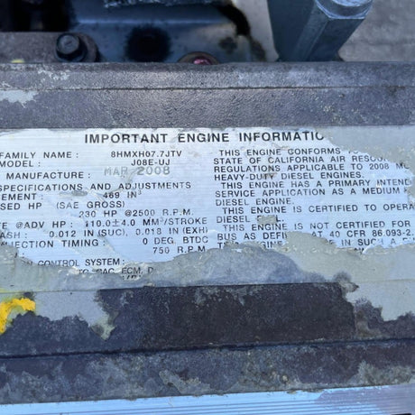 2008 Hino J08E-UJ 230HP 6 Cyl Diesel Engine For Sale– EPA07 - hdengines.com