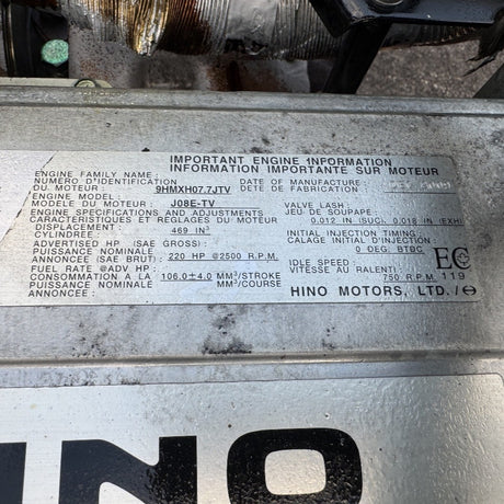 2009 Hino J08E-TV 220HP 6 Cyl Diesel Engine For Sale– EPA07 - hdengines.com