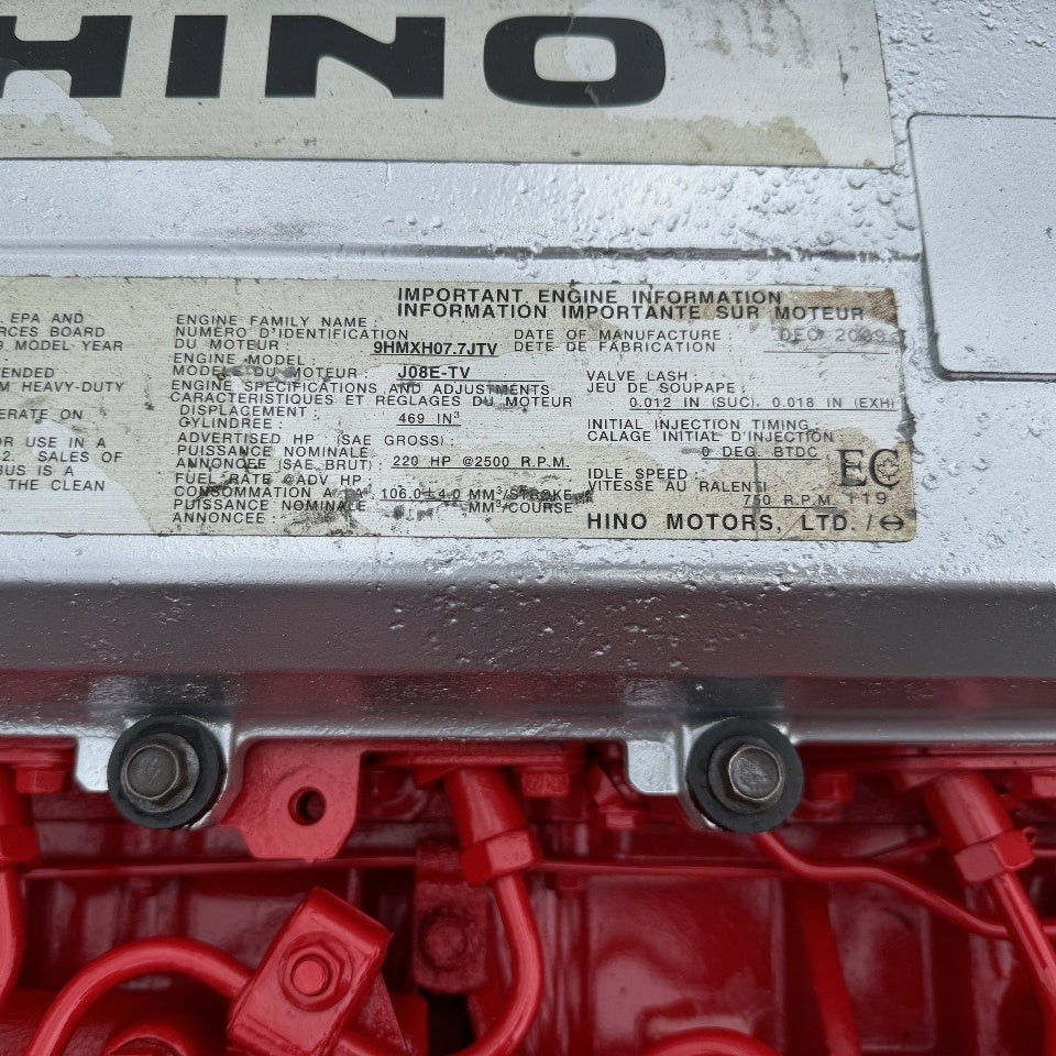 2009 Hino J08E-TV 220HP 6 Cylinder Diesel Engine For Sale– EPA07 - hdengines.com