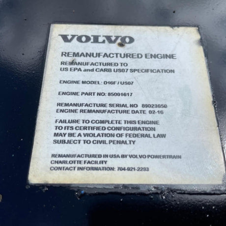 2009 Volvo D16 625HP 6 Cyl Diesel Engine For Sale - hdengines.com
