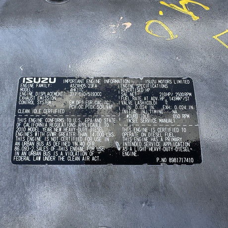 2010 Isuzu 4HK1TC 210HP 4 Cyl Diesel Engine For Sale– EPA10 - hdengines.com