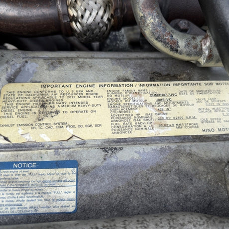 2012 Hino J08E-VC 220HP 6 Cyl Engine For Sale– EPA10 - hdengines.com