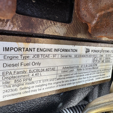 2012 JCB 444 TCAE-97 130 HP 4 Cyl Diesel Engine For Sale - hdengines.com