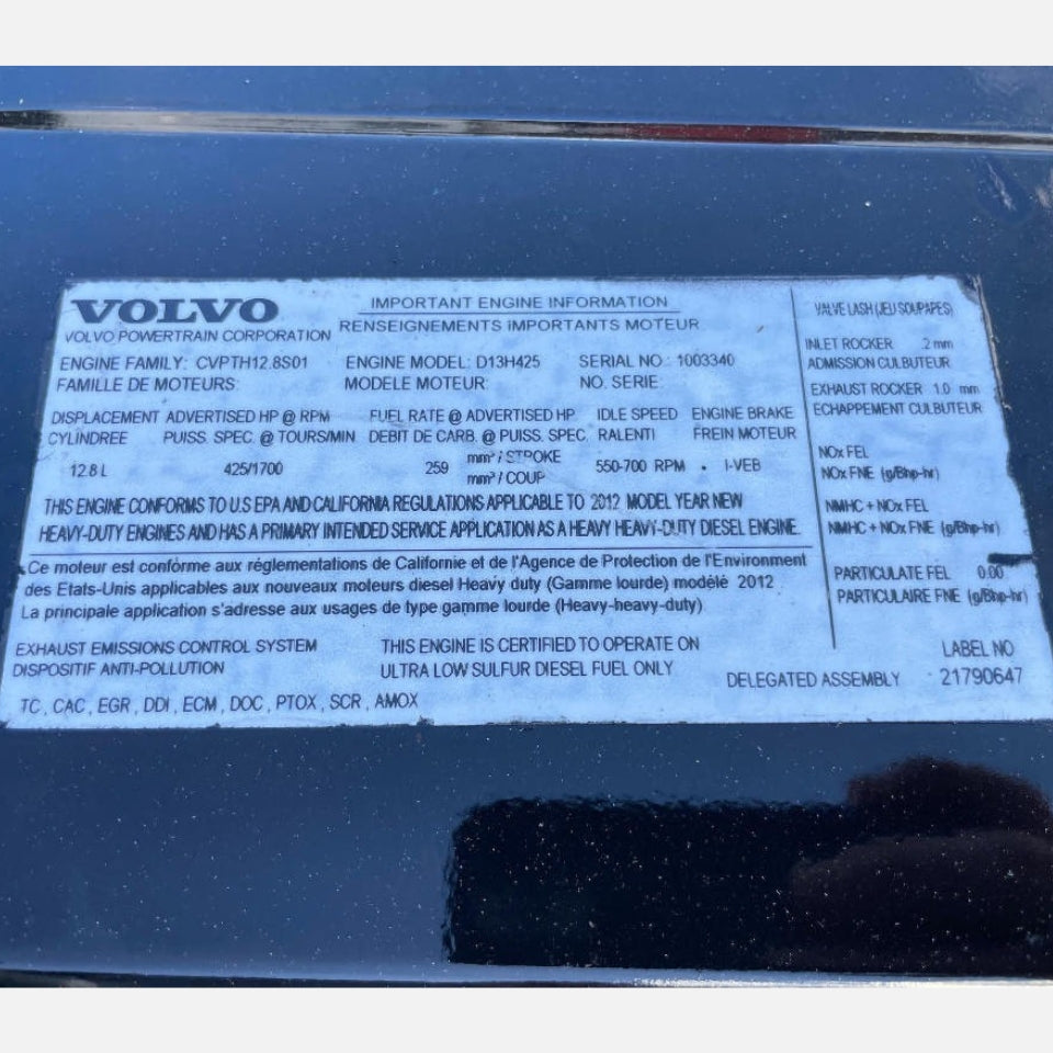 2012 Volvo D13 425HP 6 Cyl Diesel Engine For Sale - hdengines.com