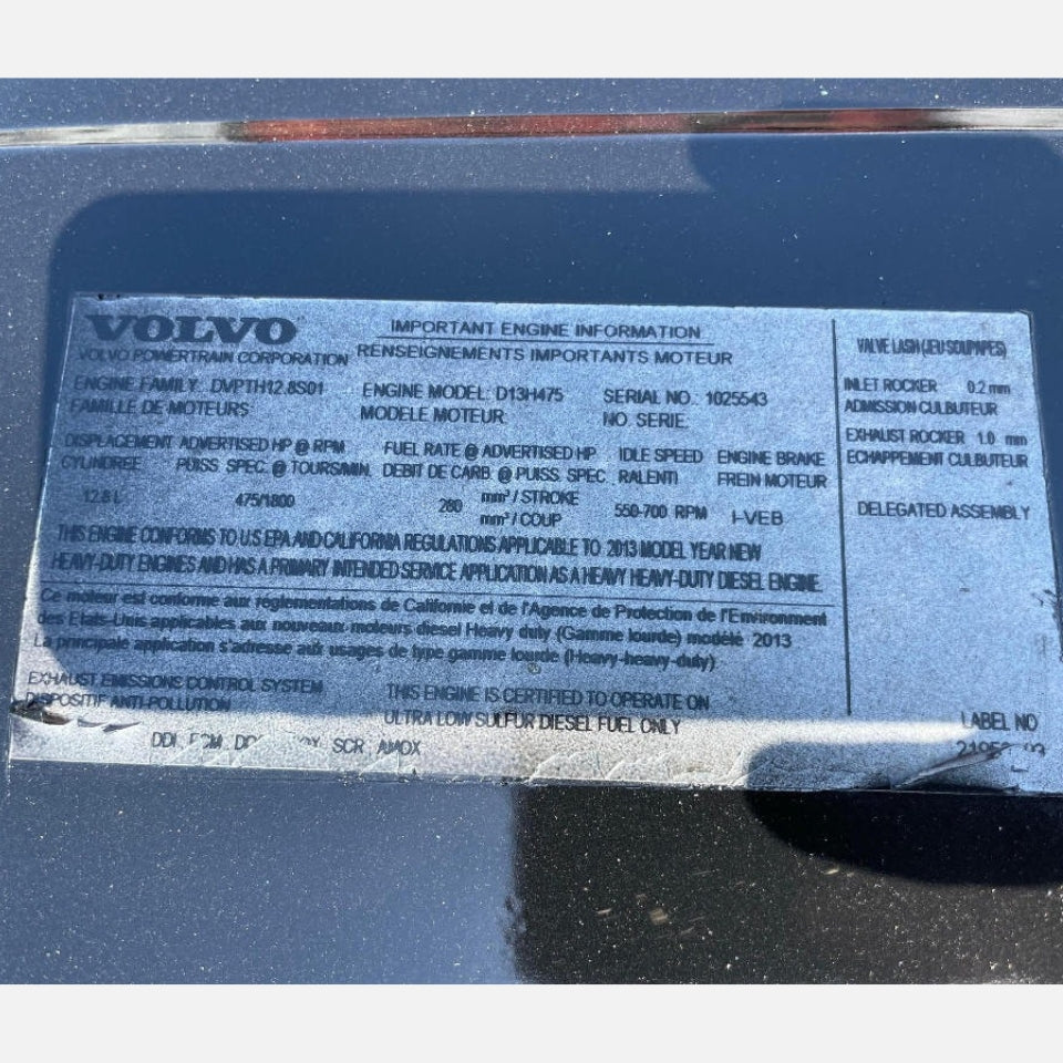 2013 Volvo D13H 475HP 6 Cyl Diesel Engine For Sale - hdengines.com