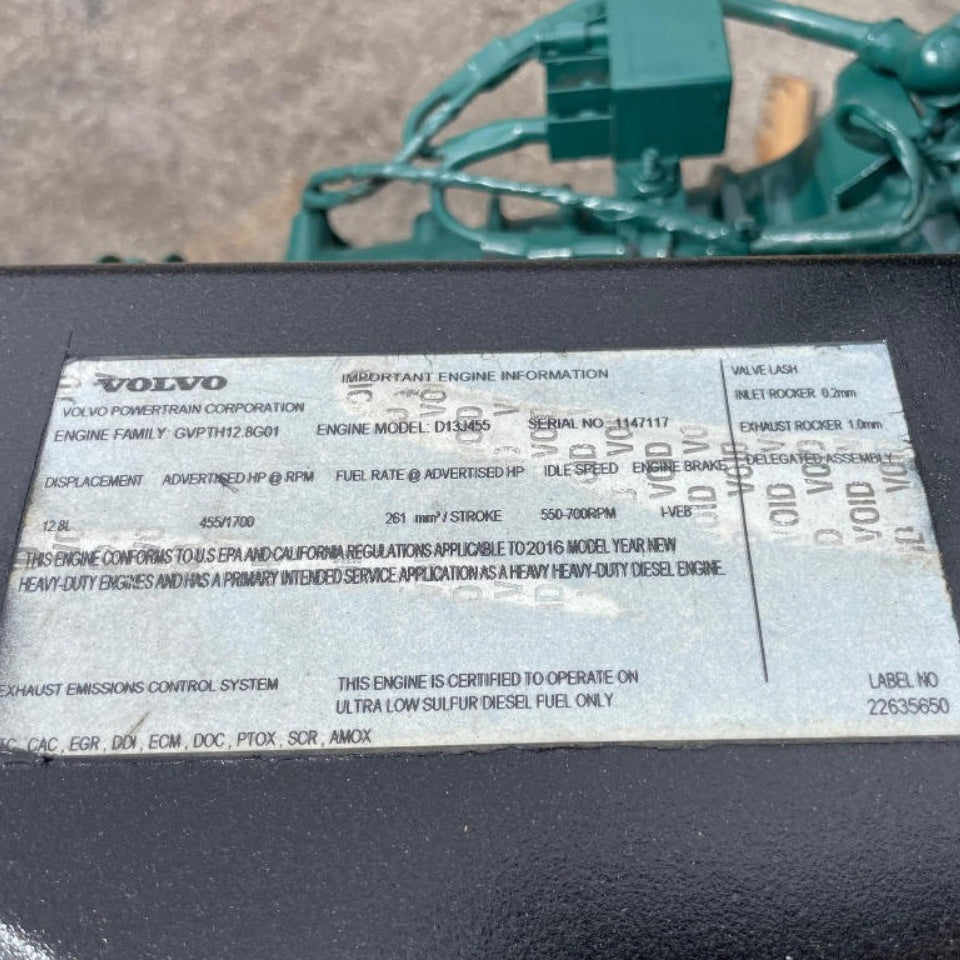 2016 Volvo D13J 455HP 6 Cyl Diesel Engine For Sale - hdengines.com