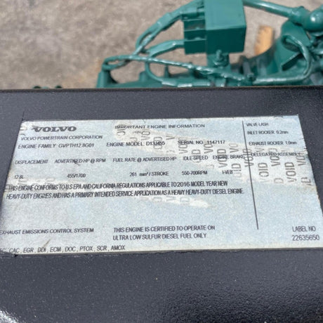 2016 Volvo D13J 455HP 6 Cyl Diesel Engine For Sale - hdengines.com