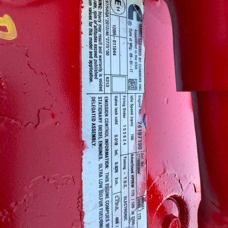 2017 Cummins QSB6.7 Industrial Diesel Engine, Tier 4 Final, Family #HCEXL06.7AAK, 173HP, CPL 3856