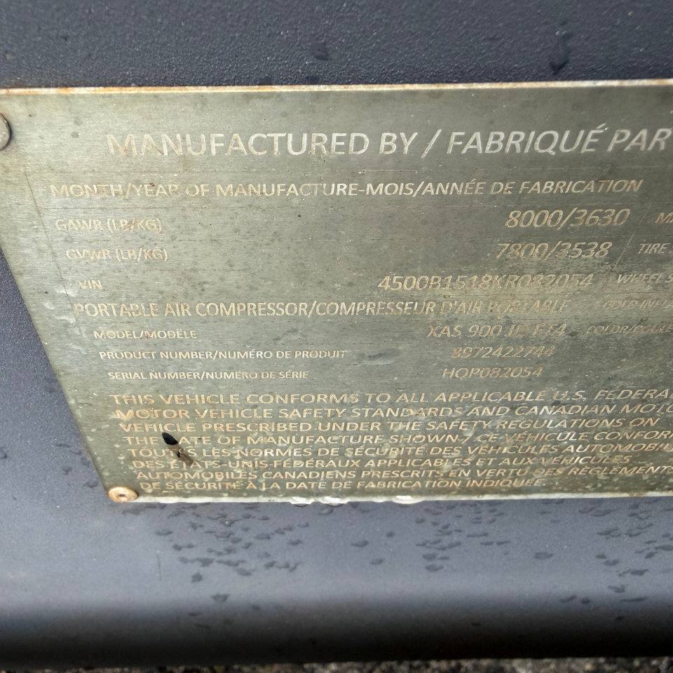 2019 Atlas Copco XAS 900 JD8, John Deere 6068HFC08, 250HP, 6.8L, Tier 4 Final