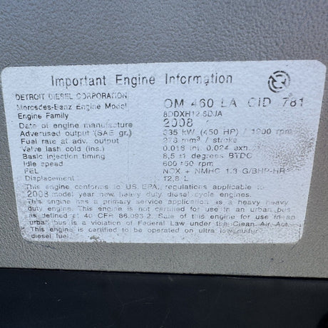 2008 Mercedes-Benz OM460LA 450HP 6 Cylinder Diesel Engine For Sale | 1900 RPM - hdengines.com