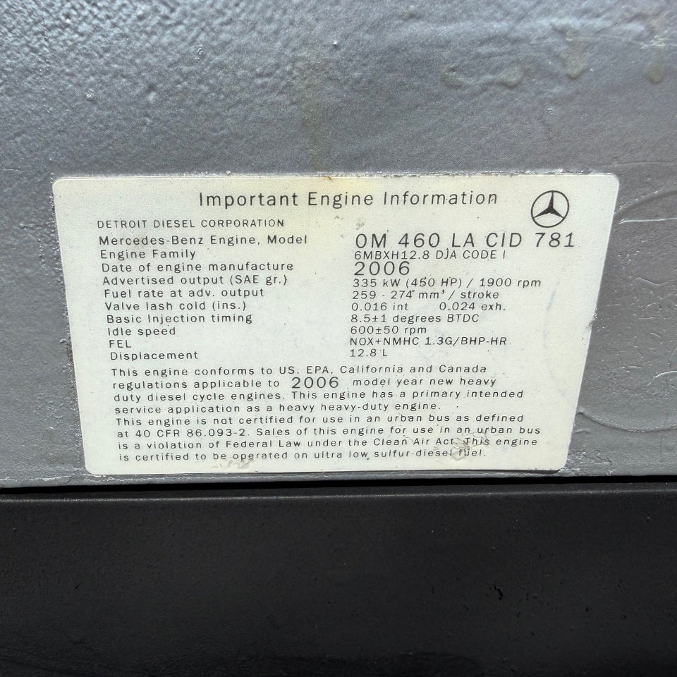 2006 Mercedes-Benz OM460LA Diesel Engine 6MBXH12.8DJA, 12.8L, 450HP EPA04