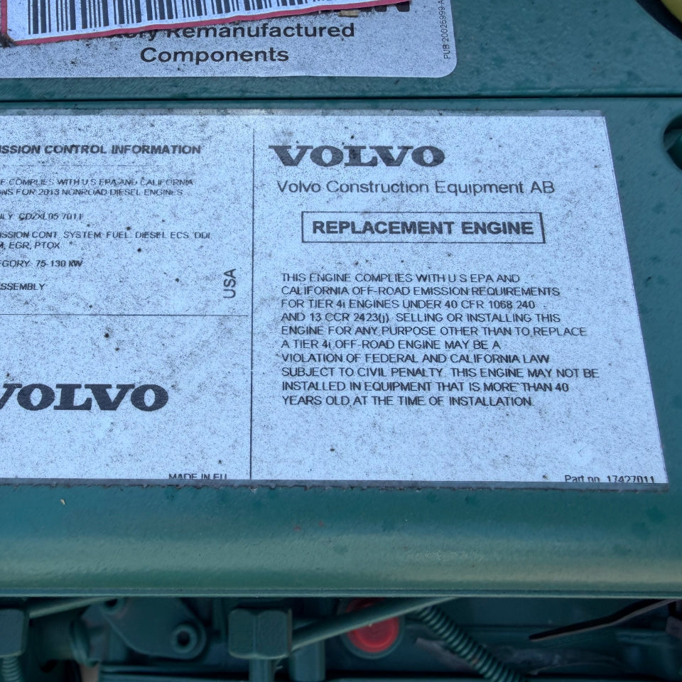 2016 Volvo D6H LAE4 Industrial Diesel Engine, 5.7L, CDZXL05.7011