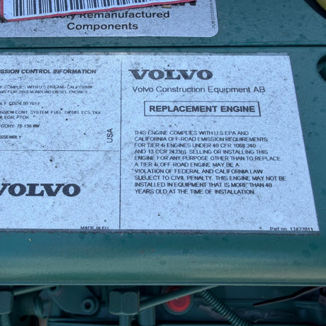 2016 Volvo D6H LAE4 Industrial Diesel Engine, 5.7L, CDZXL05.7011