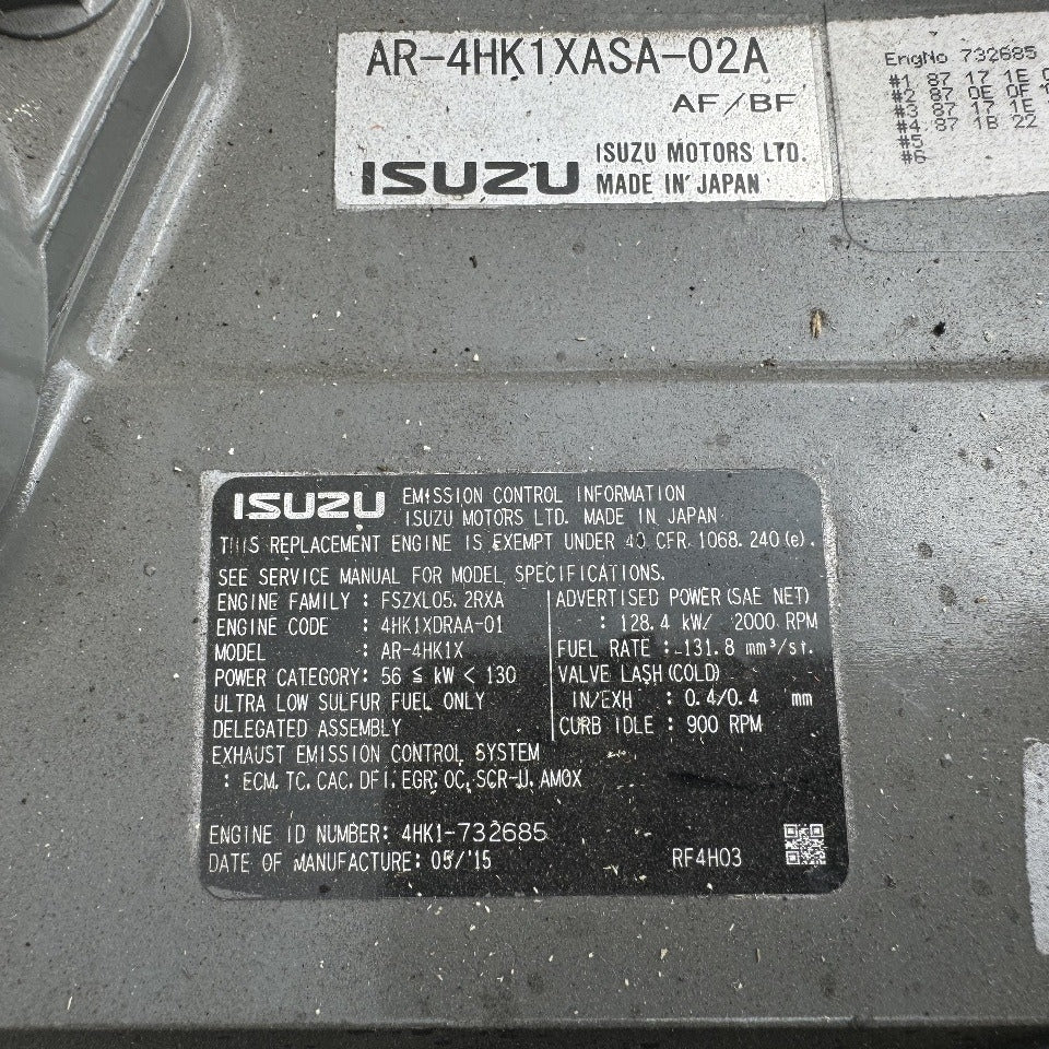 New 2015 Isuzu 4HK1 172 HP 4 Cyl Industrial Diesel Engine For Sale - hdengines.com