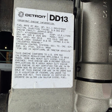 2018 Detroit DD13 Diesel Engine, EPA17, 525 HP, 12.8 L, JDDXH12.8FED
