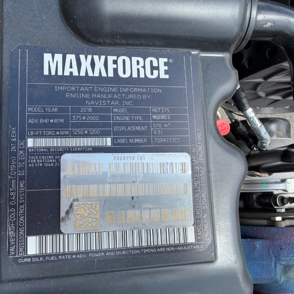 2018 International MAXXFORCE 10 Diesel Engine, EPA07, Family #9NVXH0570AGB, 375HP, 9.3L
