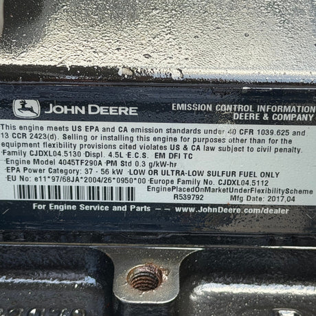 2017 John Deere 4045TF290 Industrial Diesel Power Unit PE4045R115658, 4.5L, 74HP