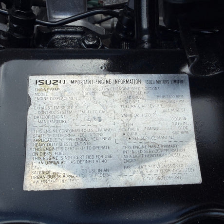 1995 Isuzu 4BD2TC Diesel Engine SSZ3.9C6DARW, 3.9L, 135HP for 1996 Isuzu NPR