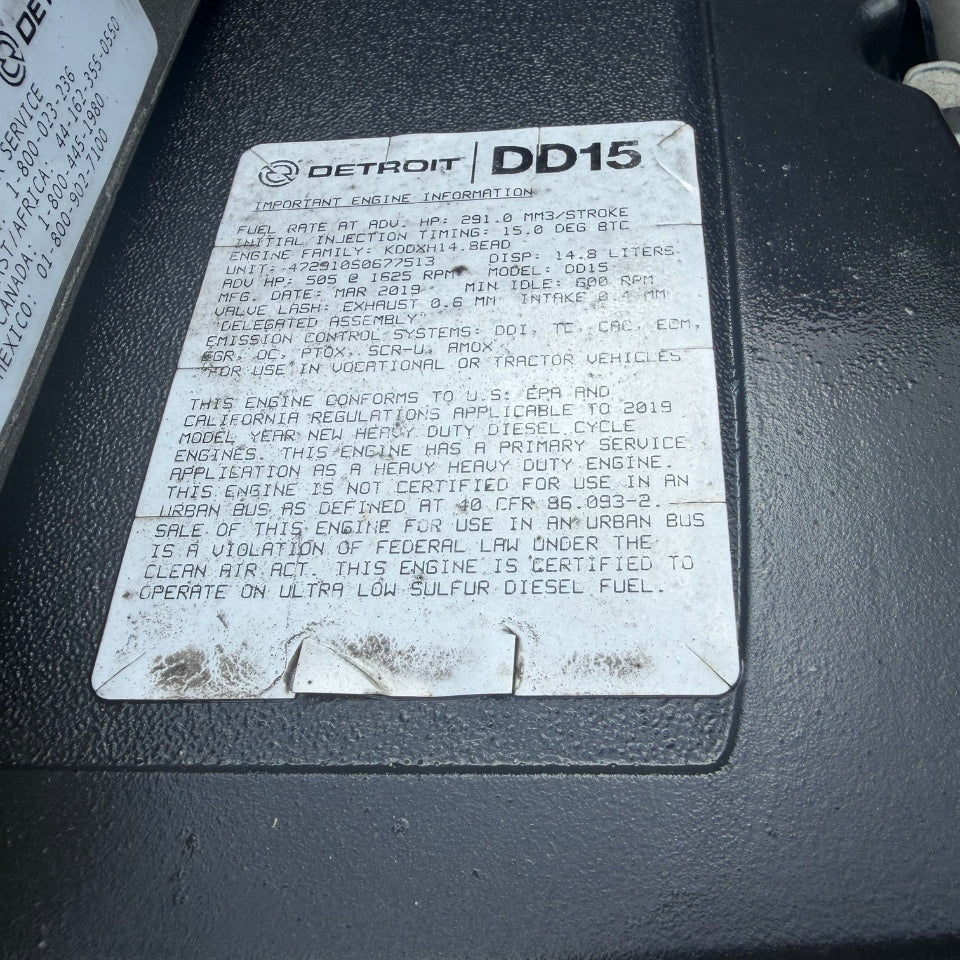 2019 Detroit DD15 Diesel Engine KDDXH14.8EAD, 14.8L, 505HP EPA17