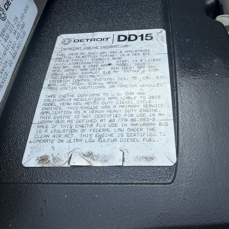 2019 Detroit DD15 Diesel Engine KDDXH14.8EAD, 14.8L, 505HP EPA17